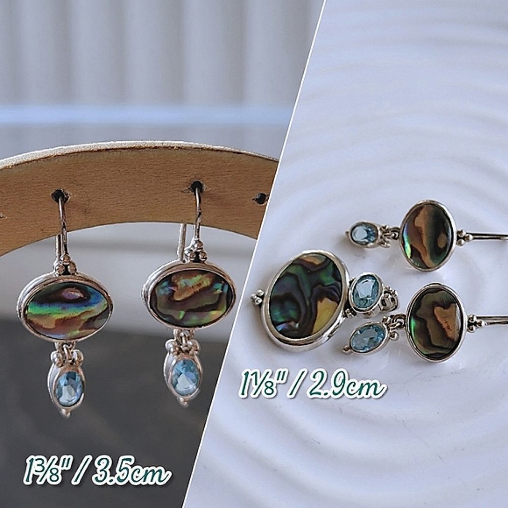 Vtg Avon sterling silver abalone & blue topaz earrings & pendant set